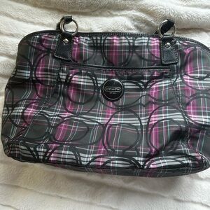 Coach Black and Pink Plaid Shoulder Bag